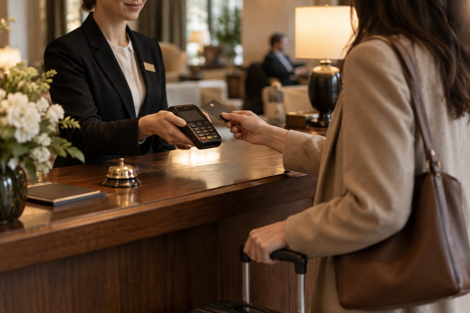La recepción de un hotel que cobra con Shoppi Pay